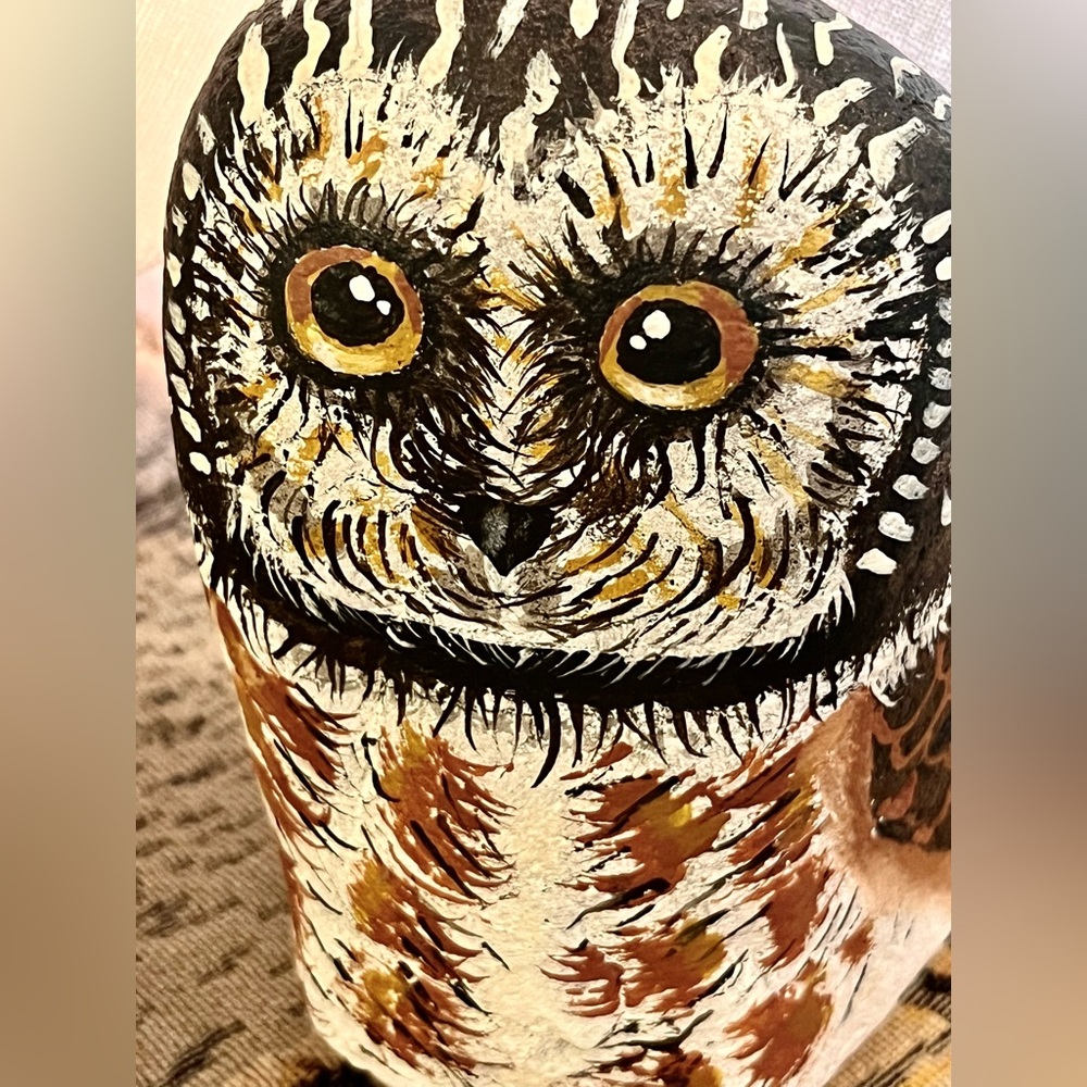 Hand Painted Lifelike Owl Rock OOAK Art